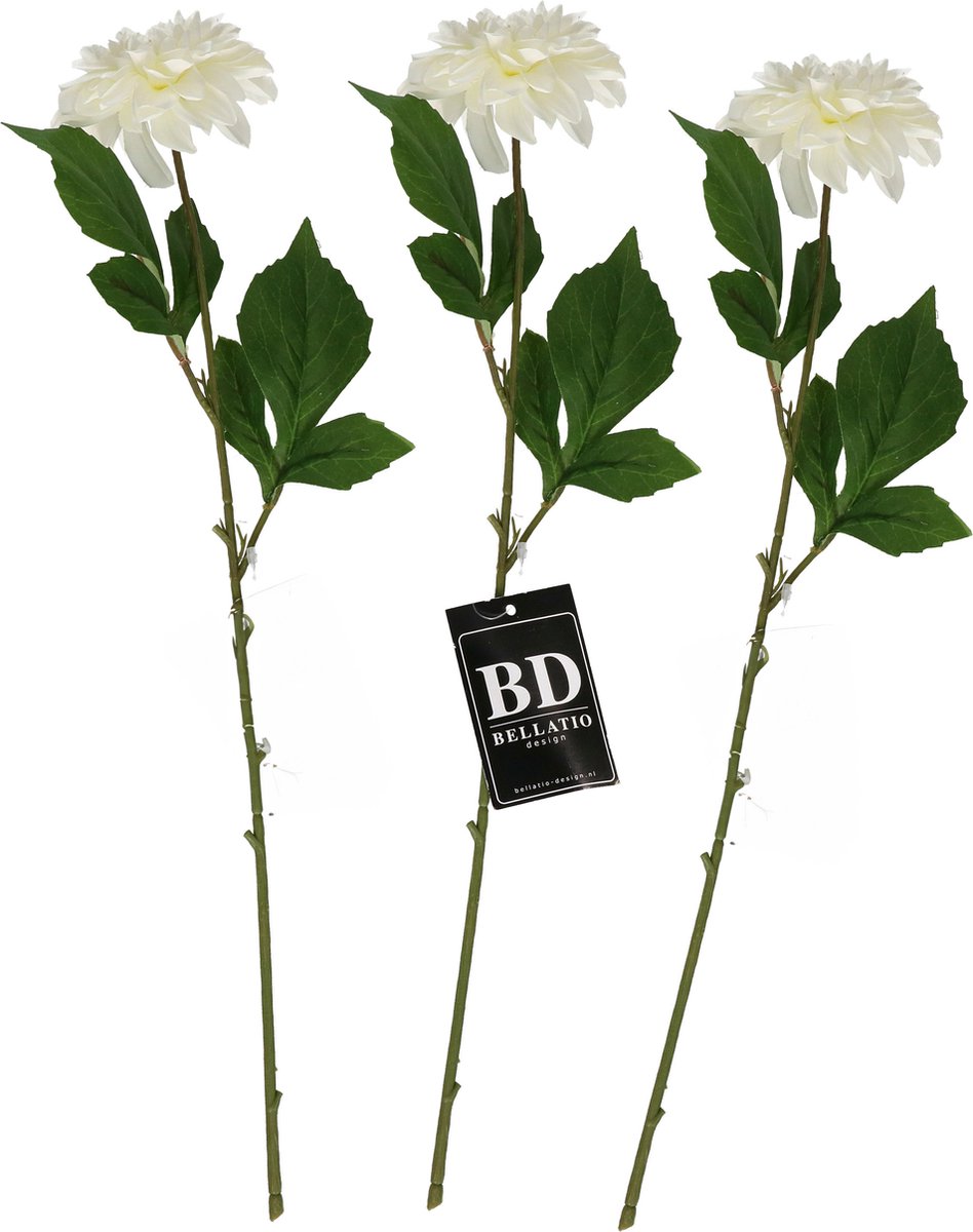 Bellatio Design Kunstbloem Dahlia - 3x - 50 cm - creme wit - kunst zijdebloemen
