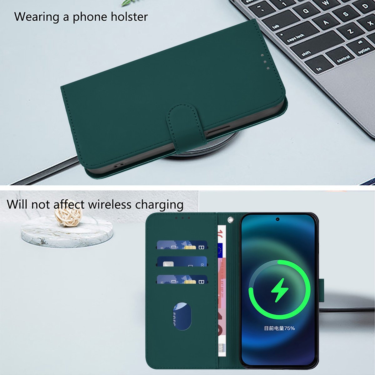 Mobigear Telefoonhoesje geschikt voor Apple iPhone 16 Plus Hoesje | Mobigear Urban Wallet Bookcase Portemonnee | Pasjeshouder voor 3 Pasjes | Telefoonhoesje voor Pinpas / OV Kaart / Rijbewijs - Groen