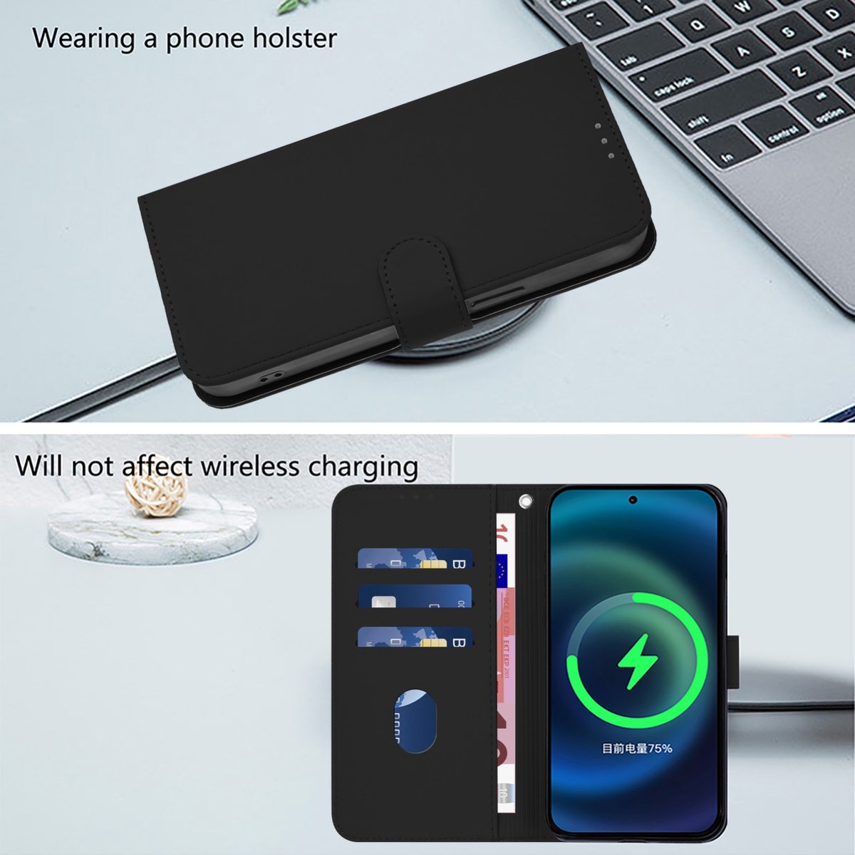 Mobigear Telefoonhoesje geschikt voor Apple iPhone 16 Hoesje | Mobigear Urban Wallet Bookcase Portemonnee | Pasjeshouder voor 3 Pasjes | Telefoonhoesje voor Pinpas / OV Kaart / Rijbewijs - Zwart