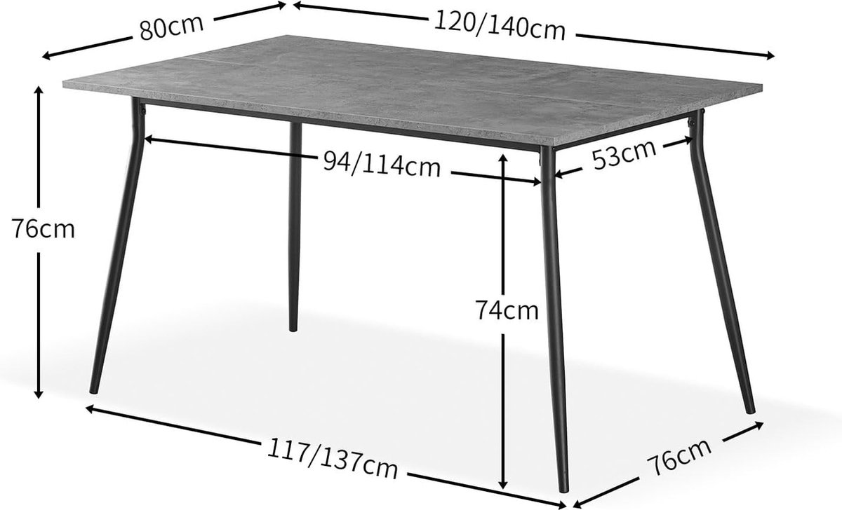 B&D home Eettafel LIA, uittrekbaar 120-160 x 80 cm, 4-6 personen keukentafel met metalen frame voor eetkamer en keuken, Scandinavisch industrieel design, Zandeiken look, 11202-FS-EISA