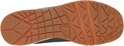 Onderkant van olijfgroene Skechers sneaker met een bruin rubberen profielzool.