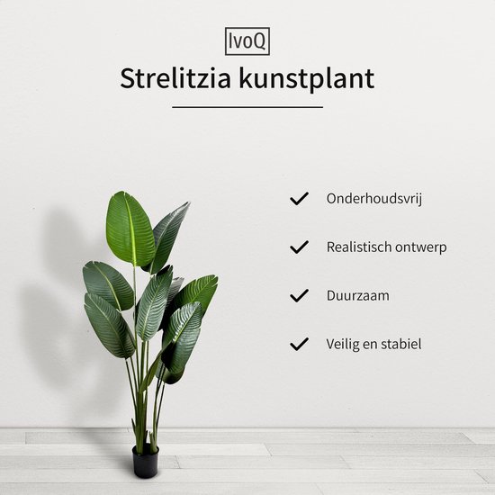 Levensechte groene Strelitzia kunstplant, onderhoudsvrij, duurzaam en stabiel.