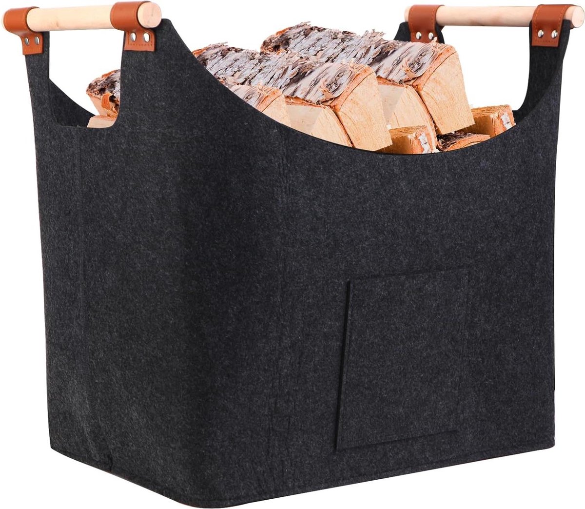 Haardhoutmand 60 liter met handgrepen - Geschikt voor open haard - Groot formaat - Extra dik vilt - 45 x 32 x 40 cm