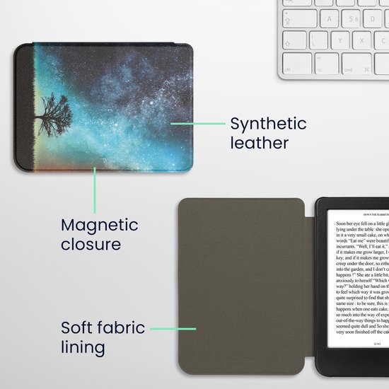 kwmobile e-reader hoesje geschikt voor Kobo Clara BW / Colour hoes - E reader flip case met magnetische sluiting - Ereader cover - Sterrenstelsel en Boom design in blauw / grijs / zwart van Merkloos — afbeelding 5