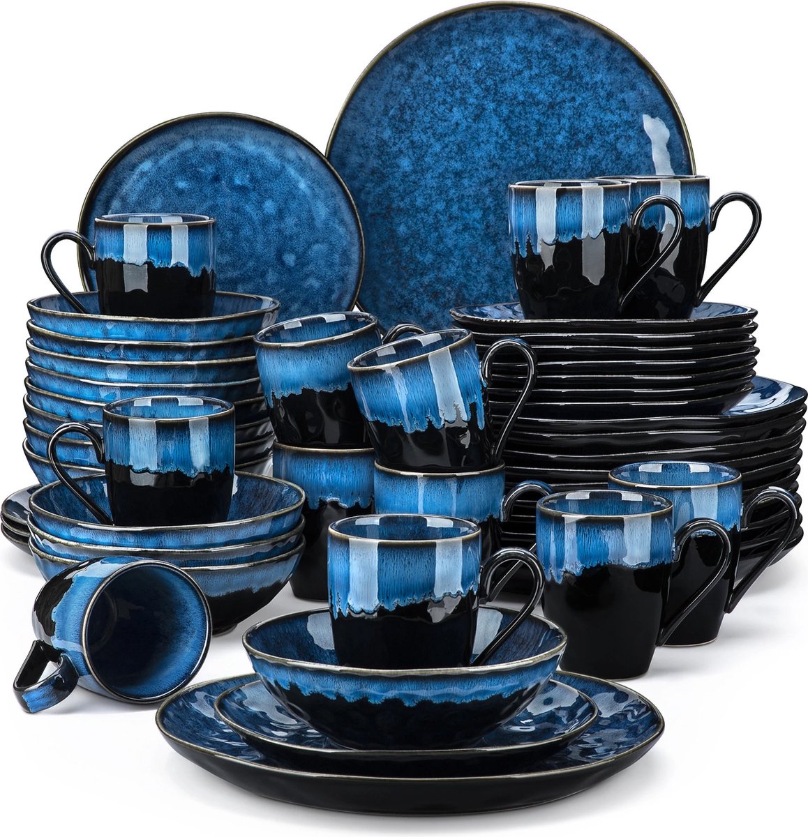 EliteNest® - Serviesset - 48-delig - Sterrenblauw Porselein - Diner-, Dessertborden, Kommen & Mokken - Uniek Design - Ovenbestendig