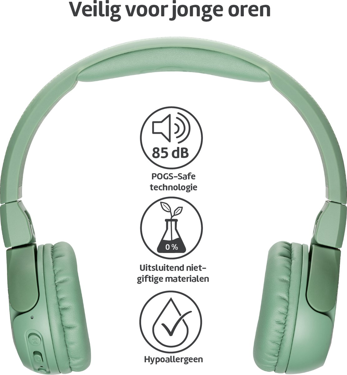 Afbeelding 2 van POGS - The Gecko 2 - Draadloze on-ear kinder koptelefoon - Bluetooth - Veilige volumebegrenzing - Duurzaam - Gratis app voor extra functies - rGroen