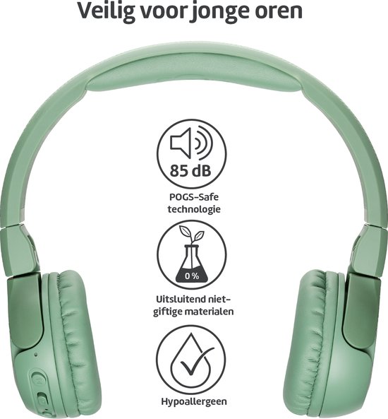 POGS - The Gecko 2 - Draadloze on-ear kinder koptelefoon - Bluetooth - Veilige volumebegrenzing - Duurzaam - Gratis app voor extra functies - rGroen