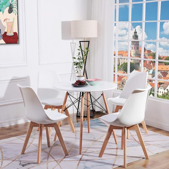 6x Scandinavische Stoelen Set - PU-Leder Beukenhout Design - Stoelen - Marktpl