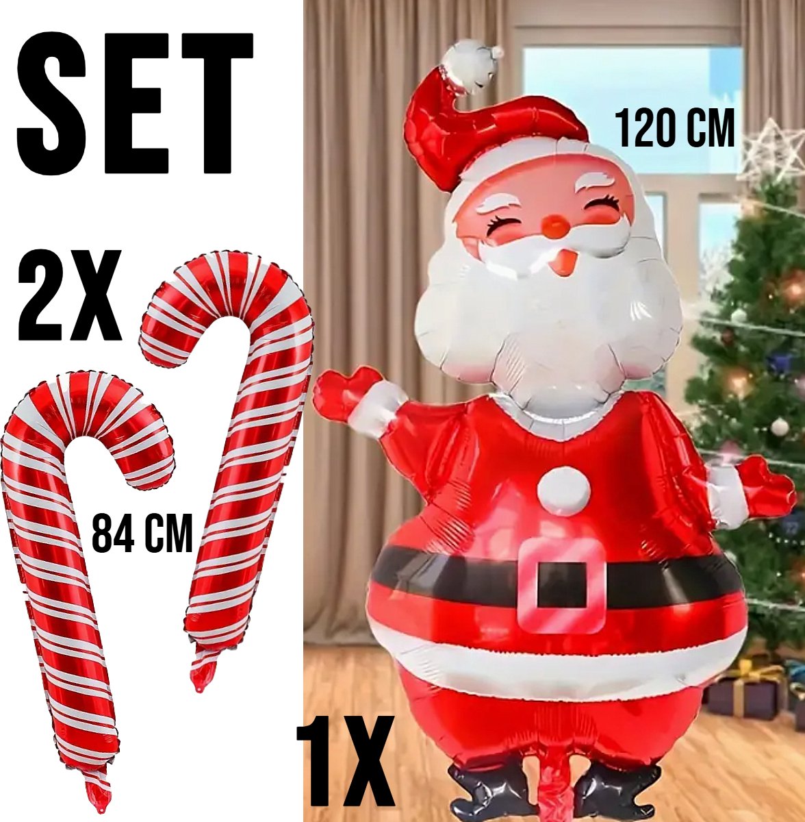 Allernieuwste.nl® Kerst Decoratie Set XXL Kerstman + 2 Zuurstokken Opblaasbaar Deco Ballonnen Kerstdagen - XXL Set %%