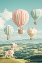 Affiche mignonne | Montgolfières Poster | Affiche d'animaux | Affiche colorée | Affiche Aventure | Affiche de pépinière | Affiche pour enfants | 51x71cm | Décoration murale | Affiche murale | Convient pour l'encadrement