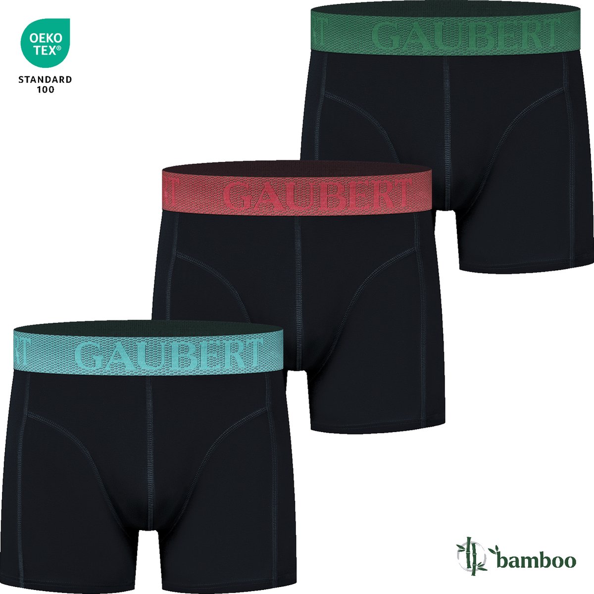 Heren Bamboe Boxershorts - 3-Pack - Zwart - Gekleurde Band - Maat XL - Bamboe Ondergoed