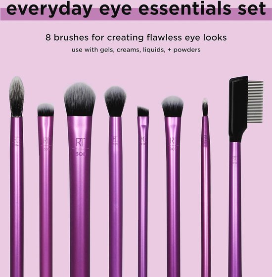 Essentiële Oogmake-up Kwastenset - 8-delig, Oogschaduw, Oogpoeder, Wenkbrauwen en Wimpers, Dierproefvrij en Veganistisch van ES — afbeelding 2