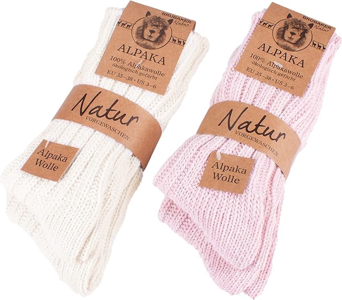 BRUBAKER 4 Paar Alpaca Sokken - Winter Sokken Set voor Mannen en Vrouwen - Roze Beige - Maat 39-42