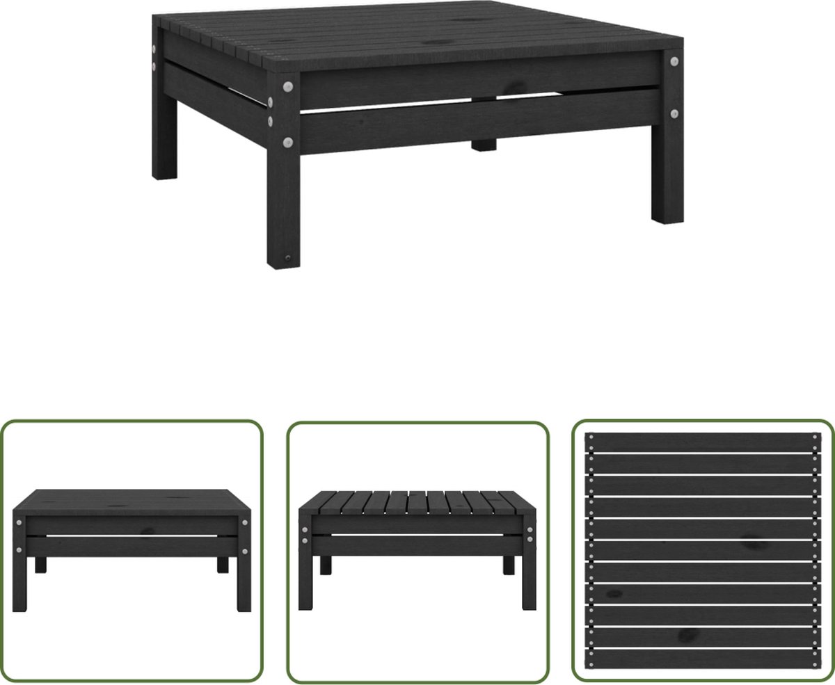 The Living Store Tuinvoetenbank massief grenenhout zwart - Buitenvoetenbank - Tuinstoel - Terrasstoelen - Lounge Stoel - Relaxfauteuil