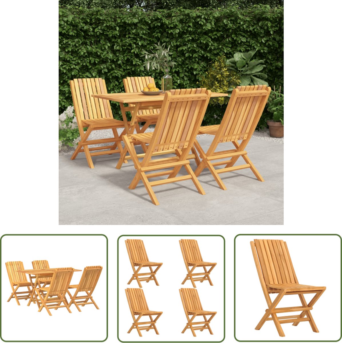 The Living Store 5-delige Tuinset massief teakhout - Houten Tuinset - Teaktuinset - Buitentafel - Tuinstoelen - Vouwen Tafels The Living Store 5-delige Tuinset massief teakhout - Houten Tuinset - Teaktuinset - Buitentafel - Tuinstoelen - Vouwen Tafels - Afbeelding 1