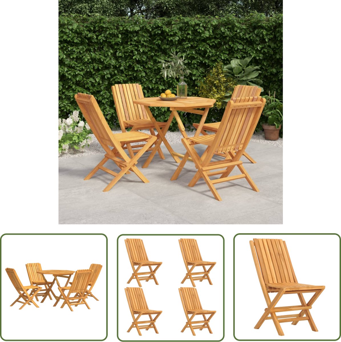 The Living Store 5-delige Tuinset massief teakhout - Tuinset - Teak - Buitentijd - Lounge Set - Eetkamerset