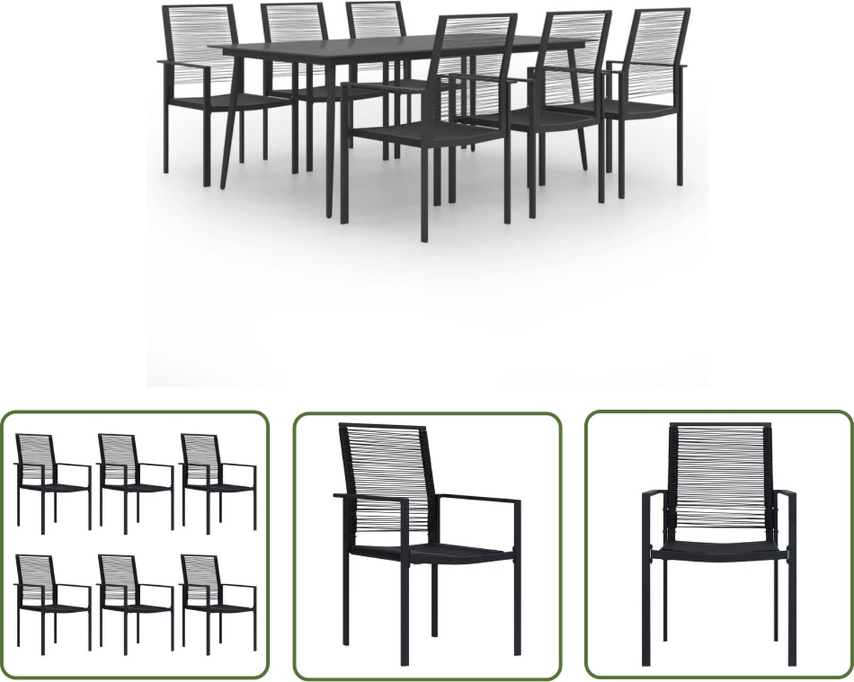 Tuinset met zwarte tuinstoelen, eettafel en tuinbank van The Living Store.
