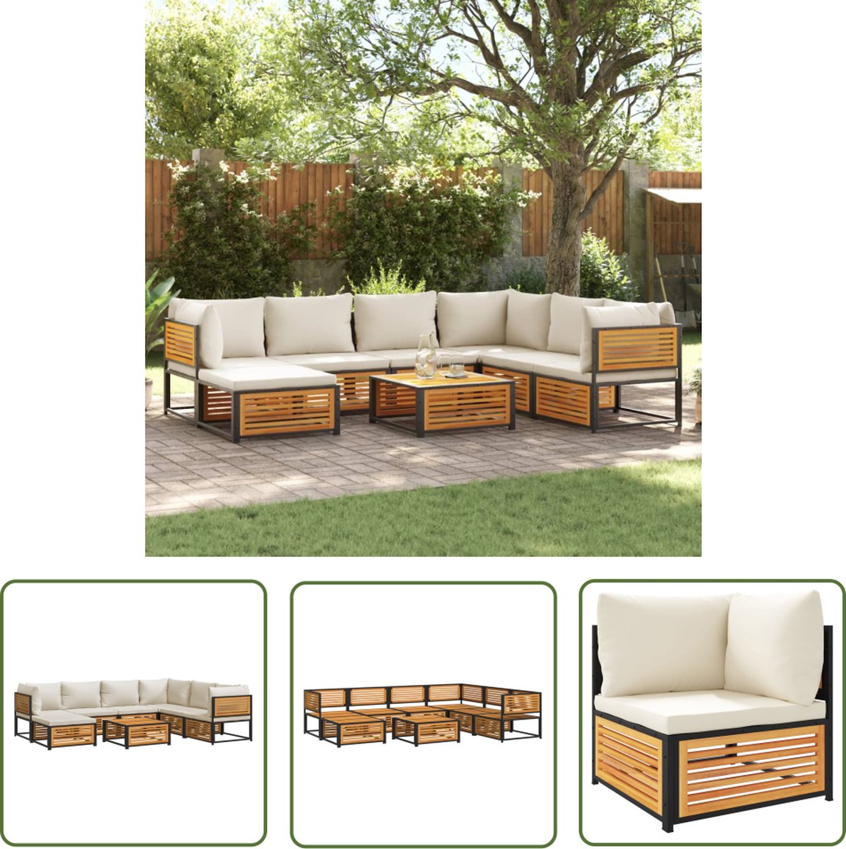 The Living Store 8-delige Loungeset met kussens massief acaciahout - Loungebank - Lounge Set - Acacia Hout - Buitendecoratie - Tuinmeubels
