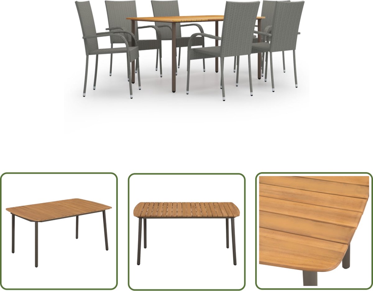 Grijze poly rattan tuinset met acaciahouten accenten - The Living Store.
