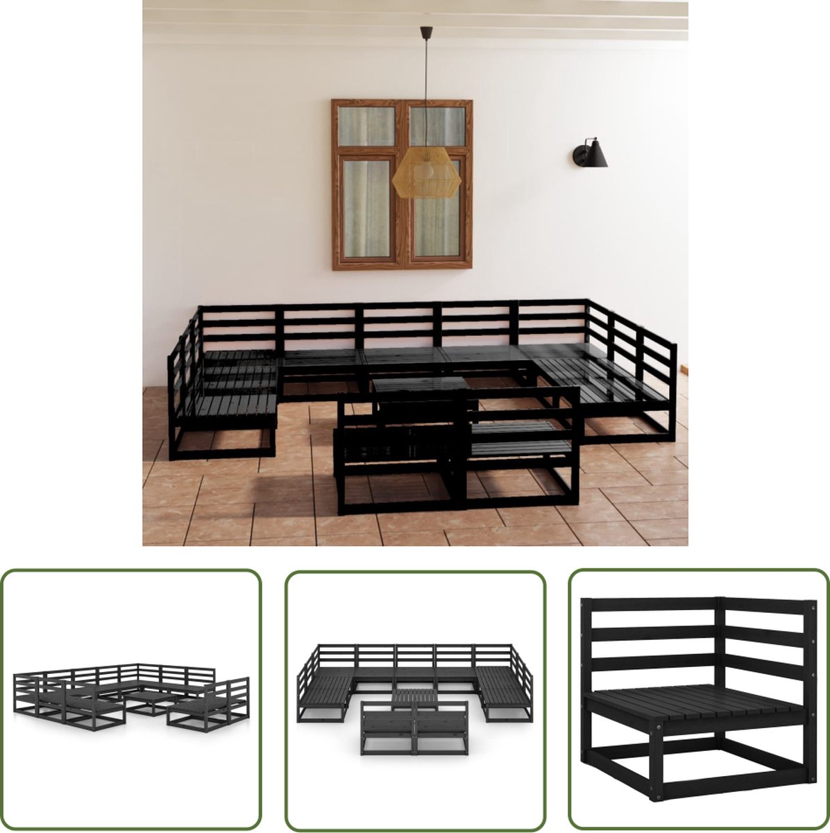 The Living Store 12-delige Loungeset massief grenenhout - Tuinset - Lounge Set - Houten Bank - Buitendecor - Balkon Decor