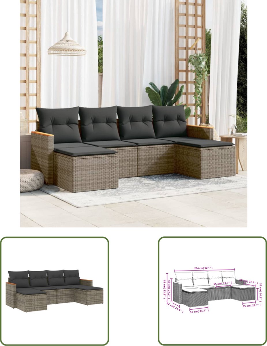 Grijze poly rattan loungeset met kussens voor buiten - The Living Store.