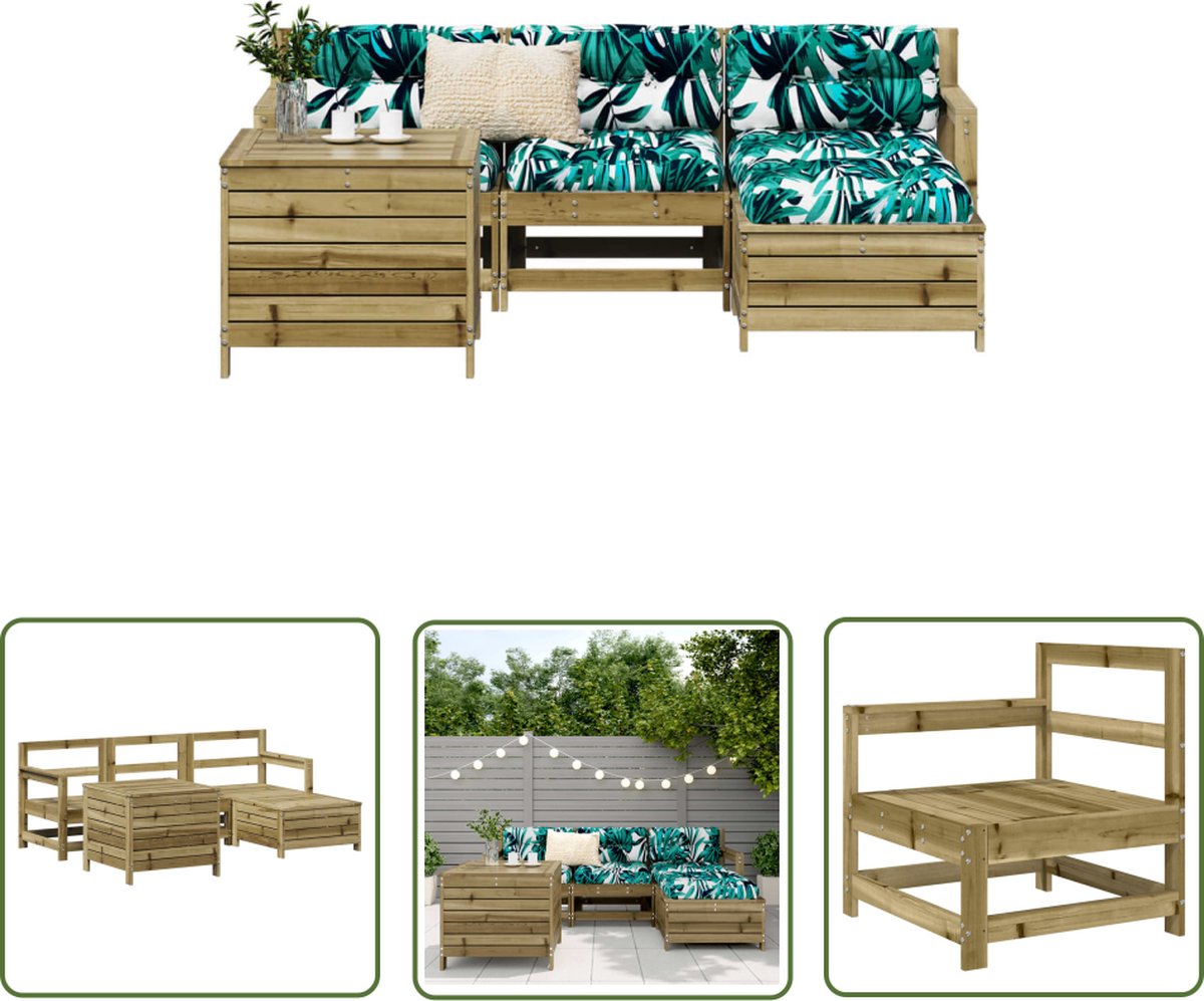 The Living Store 5-delige Loungeset geïmpregneerd grenenhout - Loungeset - Tuinmeubels - Lounge Set - Grenenhout - Teak