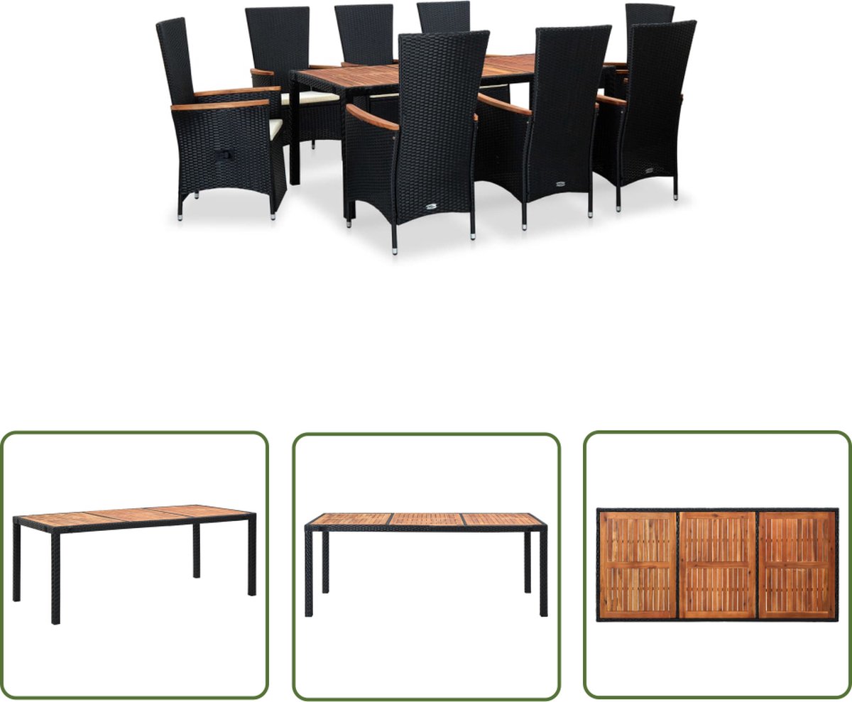 The Living Store 9-delige Tuinset met kussens poly rattan zwart - Eetkamerset - Buiteneetgedeelte - Lounge Set - Terrassenset - Garden Furniture The Living Store 9-delige Tuinset met kussens poly rattan zwart - Eetkamerset - Buiteneetgedeelte - Lounge Set - Terrassenset - Garden Furniture - Afbeelding 1