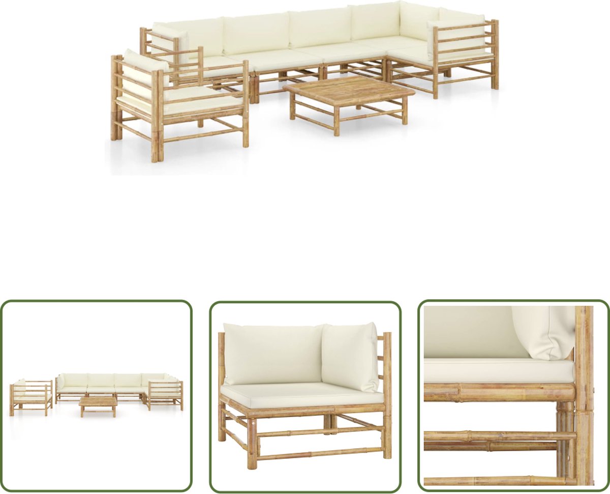 Bamboe loungeset met crèmewitte kussens - Tuinlounge - Outdoor Furniture