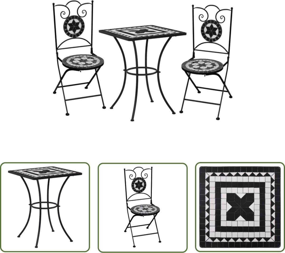 The Living Store 3-delige Bistroset mozaïek keramische tegel zwart en wit - Tuinmeubel - Bistroset - Mozaïek - Zwarte Meubels - Buitentijd The Living Store 3-delige Bistroset mozaïek keramische tegel zwart en wit - Tuinmeubel - Bistroset - Mozaïek - Zwarte Meubels - Buitentijd - Afbeelding 1