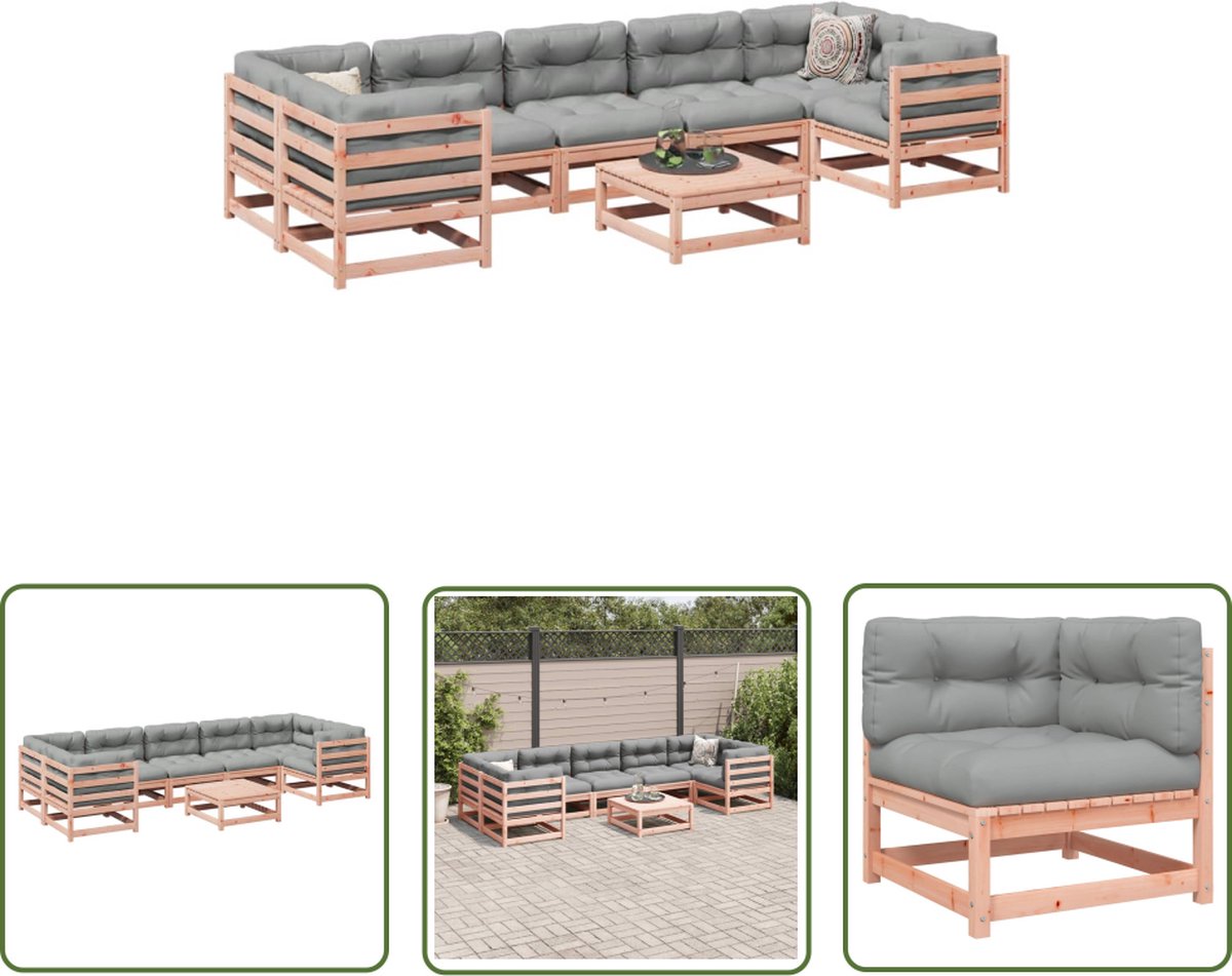 The Living Store 8-delige Loungeset met kussens massief douglas vurenhout - Loungeset - Tuinset - Lounge Bank - Houten Loungebank - Douglas Hout