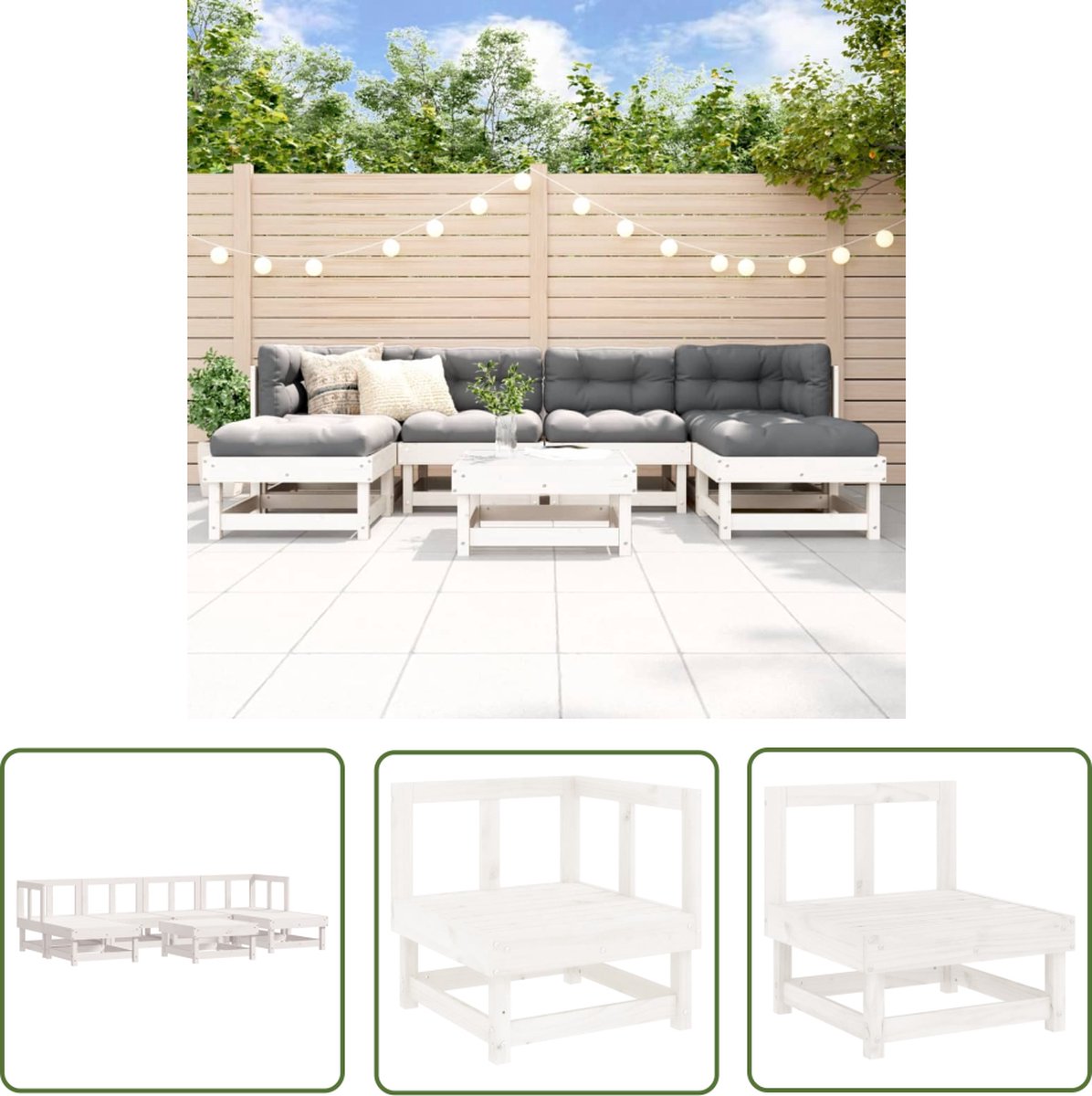 Wit massief grenenhouten loungeset voor tuin en terras - The Living Store.