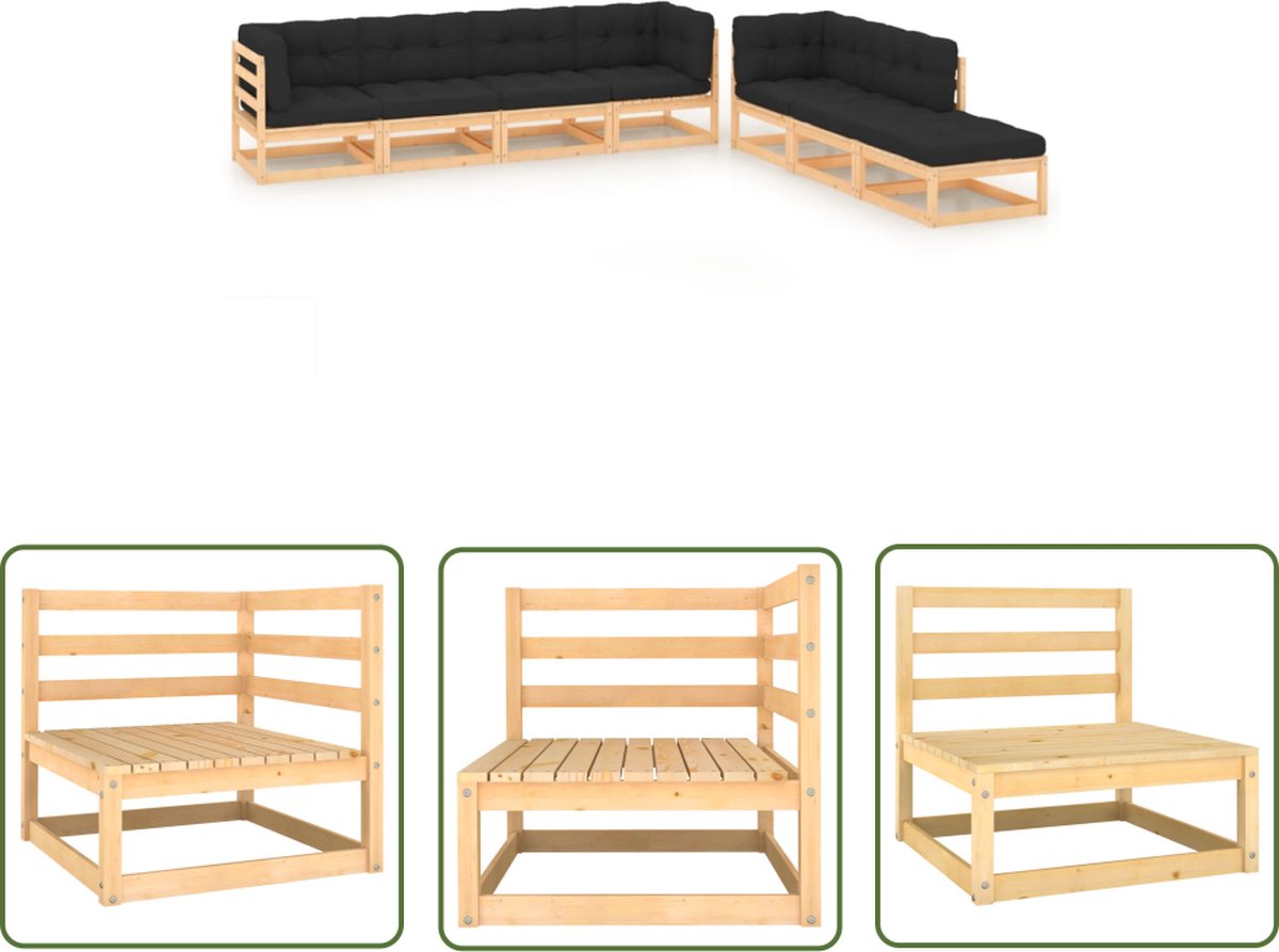 Massief grenenhouten loungeset met kussens - Tuin Lounge Set met Teak Tafel