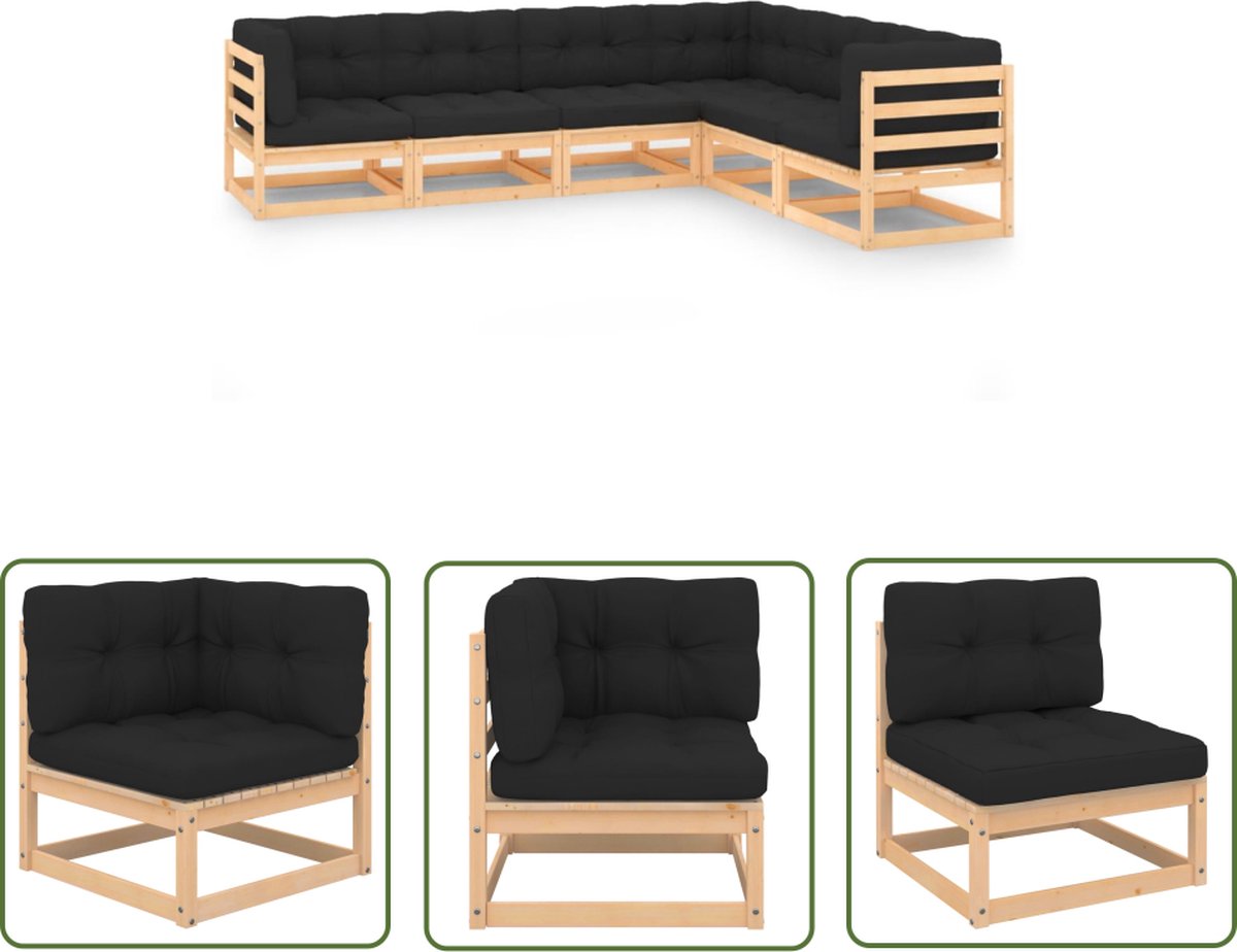 The Living Store 6-delige Loungeset met kussens massief grenenhout - Loungeset - Tuinset - Tuinmeubilair - Hout - Grenenhout