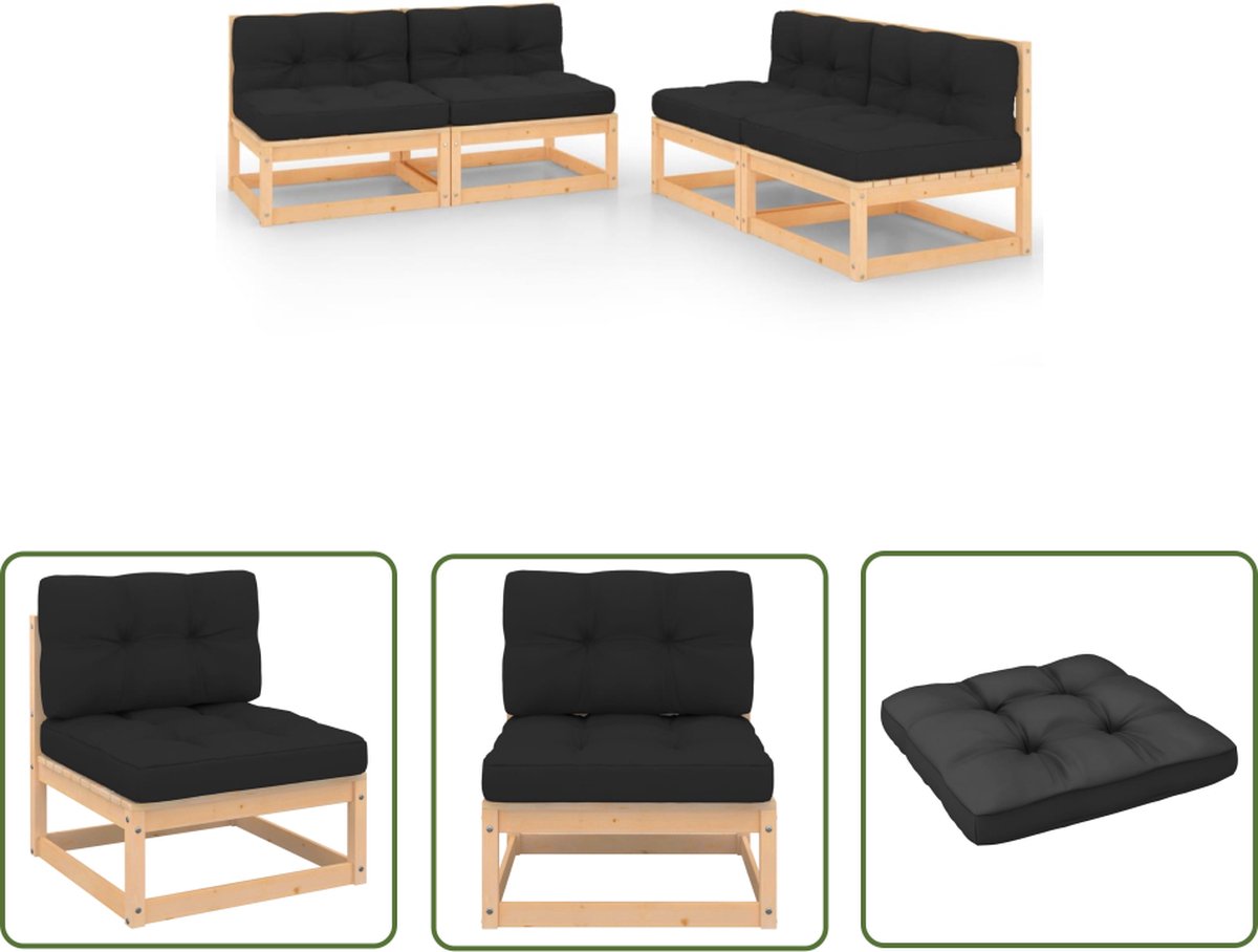 The Living Store 4-delige Loungeset massief grenenhout - Loungeset - Houten Lounge Set - Tuinlounge - Buitendiner - Loungestoel