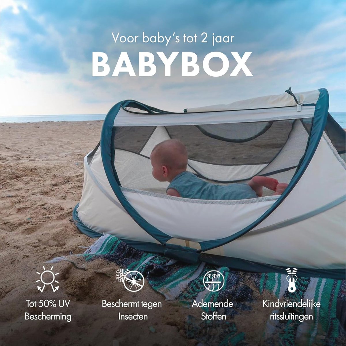 Travel Cot reiswieg BabyBox Pop up Lichtgewicht compact opvouwbaar Uitgevouwen in slechts 2 seconden Met klamboe en draagtas Crème - Co Sleeper – foto 3