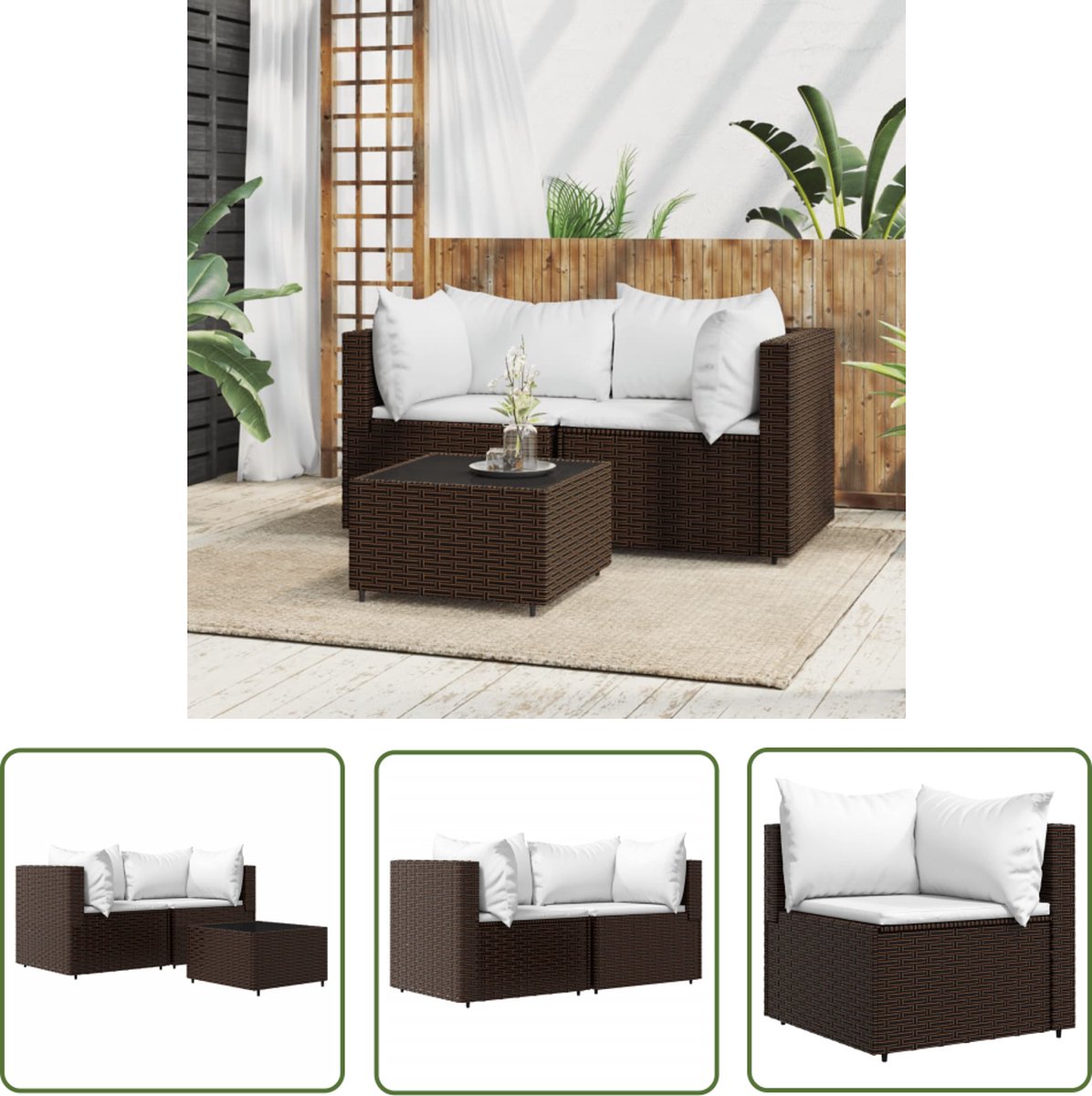 The Living Store Loungeset - Hoekbank - Bruin - 63 x 63 x 57.5 cm - Weerbestendig Loungeset - Hoeksofa - Buitenmeubel - Lounge Set - Terrasset - Tuinmeubilair - Bruine Bank