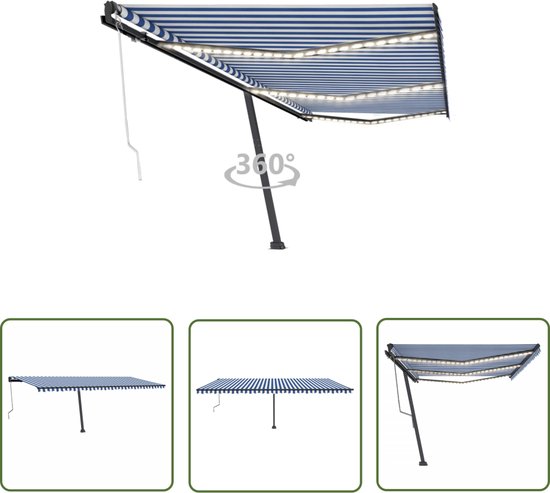 vidaXL Buitenuitvoering - Zonneluifel - Luifel automatisch met LED en windsensor 600x300 cm blauw wit - Terrasoverkapping - Aluminium Luifel - Elektrische Luifel