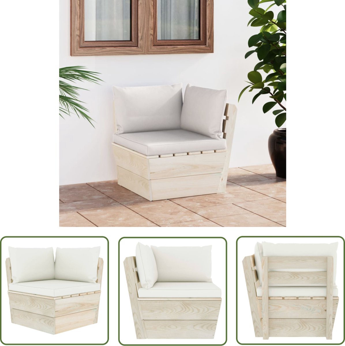 vidaXL Loungehoekbank - Tuinbank - Tuinhoekbank met kussens pallet geïmpregneerd vurenhout - Buitendrank - Outdoor Furniture - Houthouten Bank