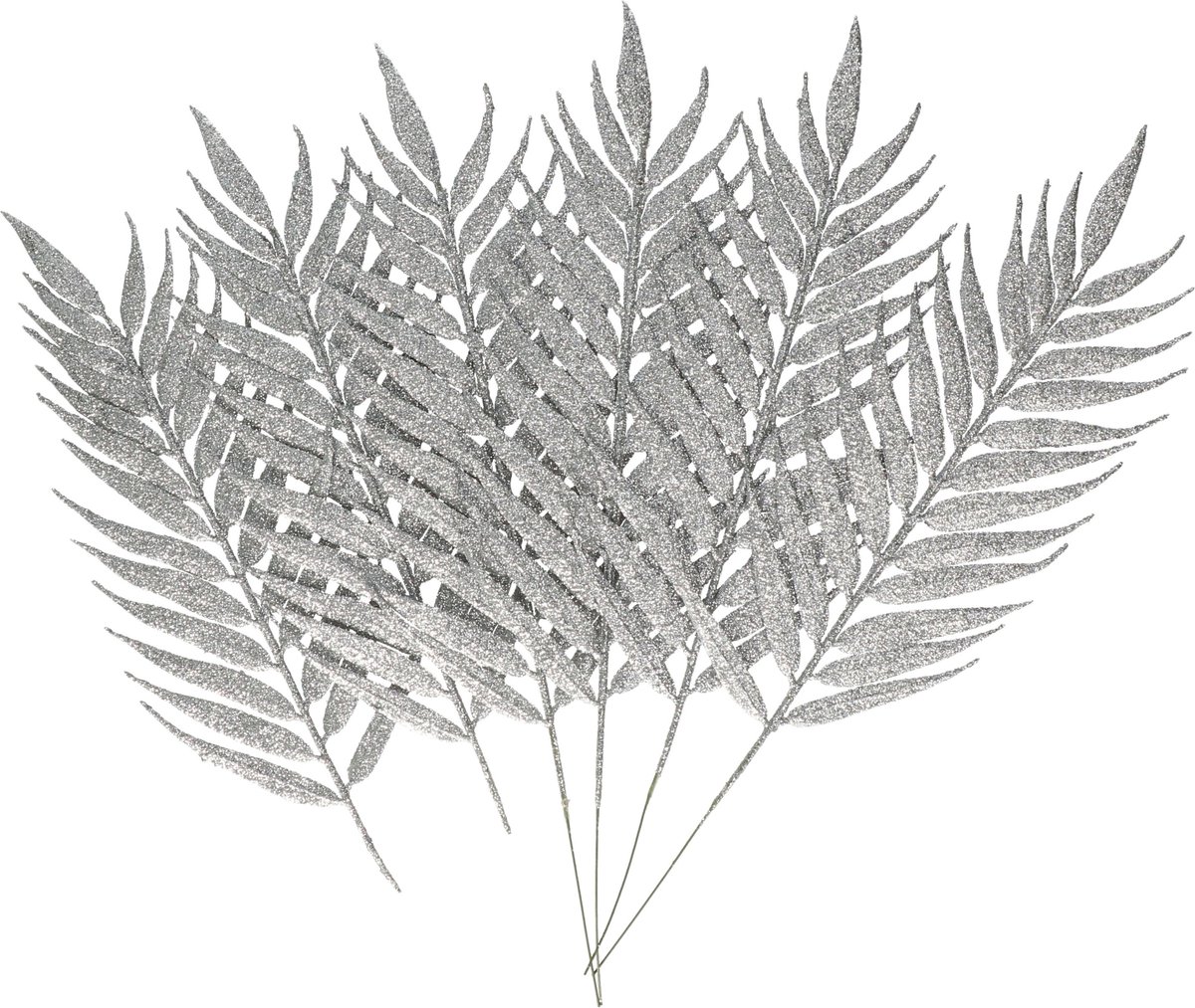 Othmar Decorations Kerstdecoratie insteek bladeren - 6x stuks - zilver - 29 cm - takjes - kerstversiering