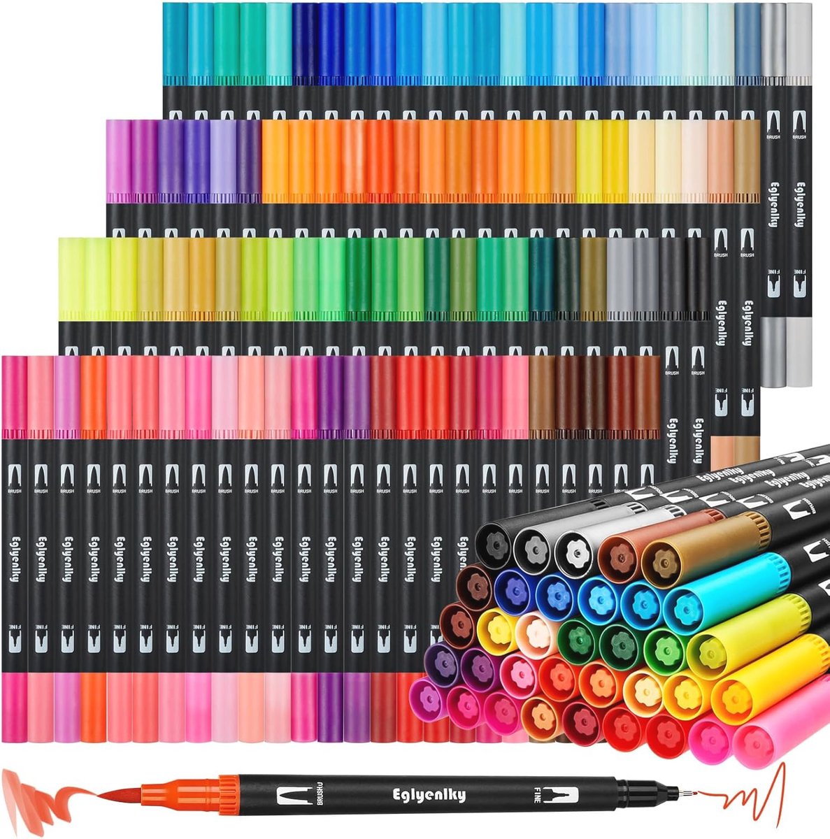 Dubbele Tip Kleurmarkeringen Set - 100 Unieke Kleuren voor Tekenen, Kalligrafie en Schetsen