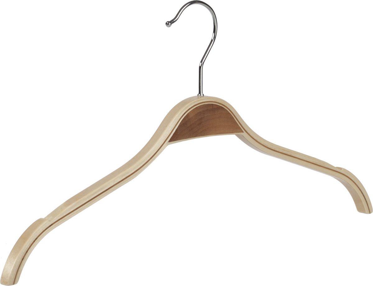 De Kledinghanger Gigant - Kledinghanger - Volwassenen - 7742 - 10 Stuks - Blousehanger - Shirthanger - Berkenhout - Naturel Gelakt - Rokinkepingen - 42 cm - Kleerhanger (7742/10)
