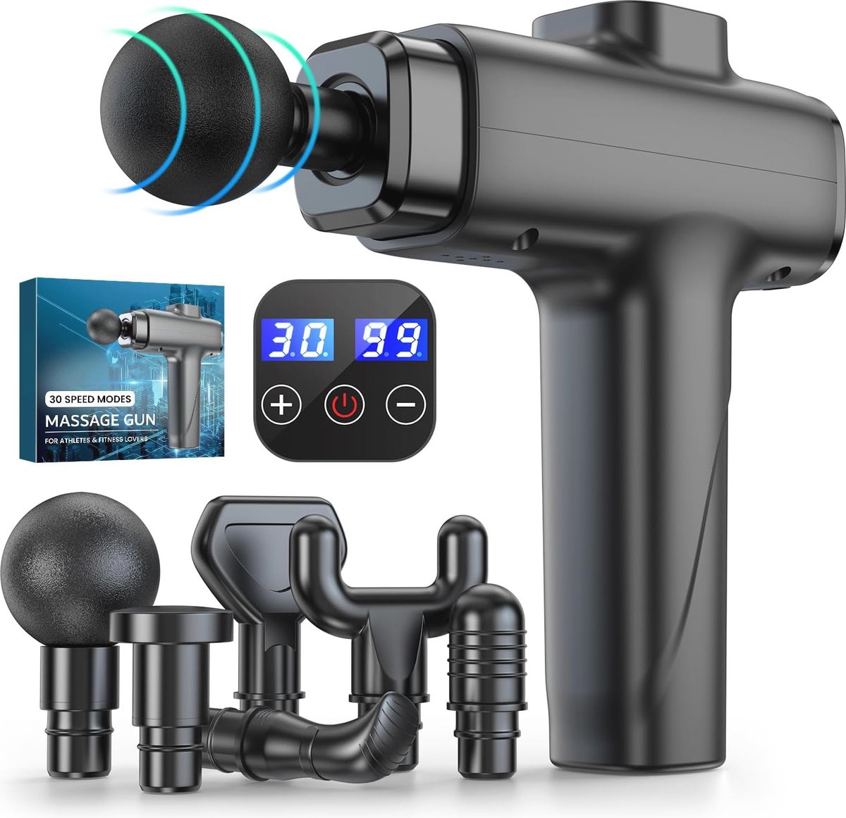 Goedkoopste Draagbaar Massagepistool voor Diepe Weefselmassage - 30 Snelheden, Stille Percussiemassage met 8 Massagekoppen