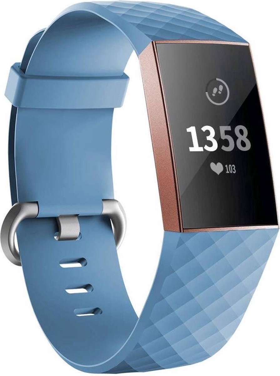 Scoby - Horloge Siliconen Bandje - Geschikt voor Fitbit Charge 3 & 4 - Blauw - Maat M/L
