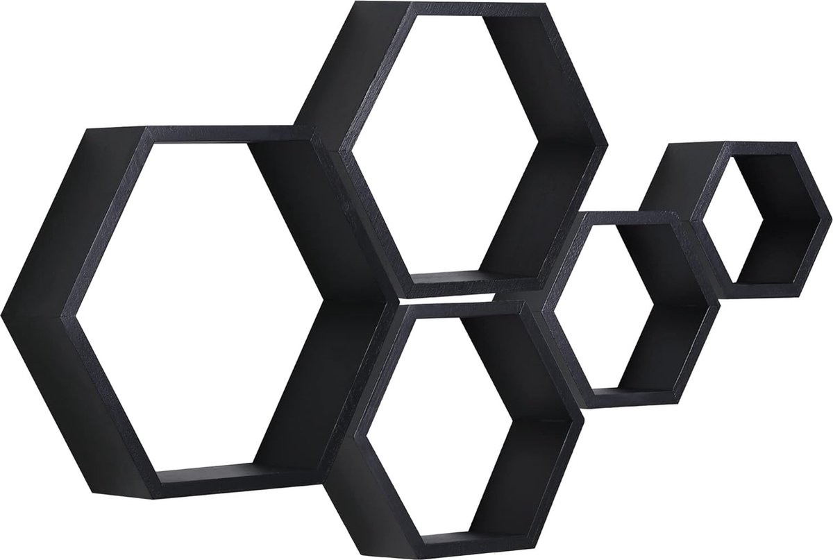 Goodivery ® Moderne Houten Zeshoekige Wandplanken Set van 5 voor Slaapkamer en Woonkamer Decoratie