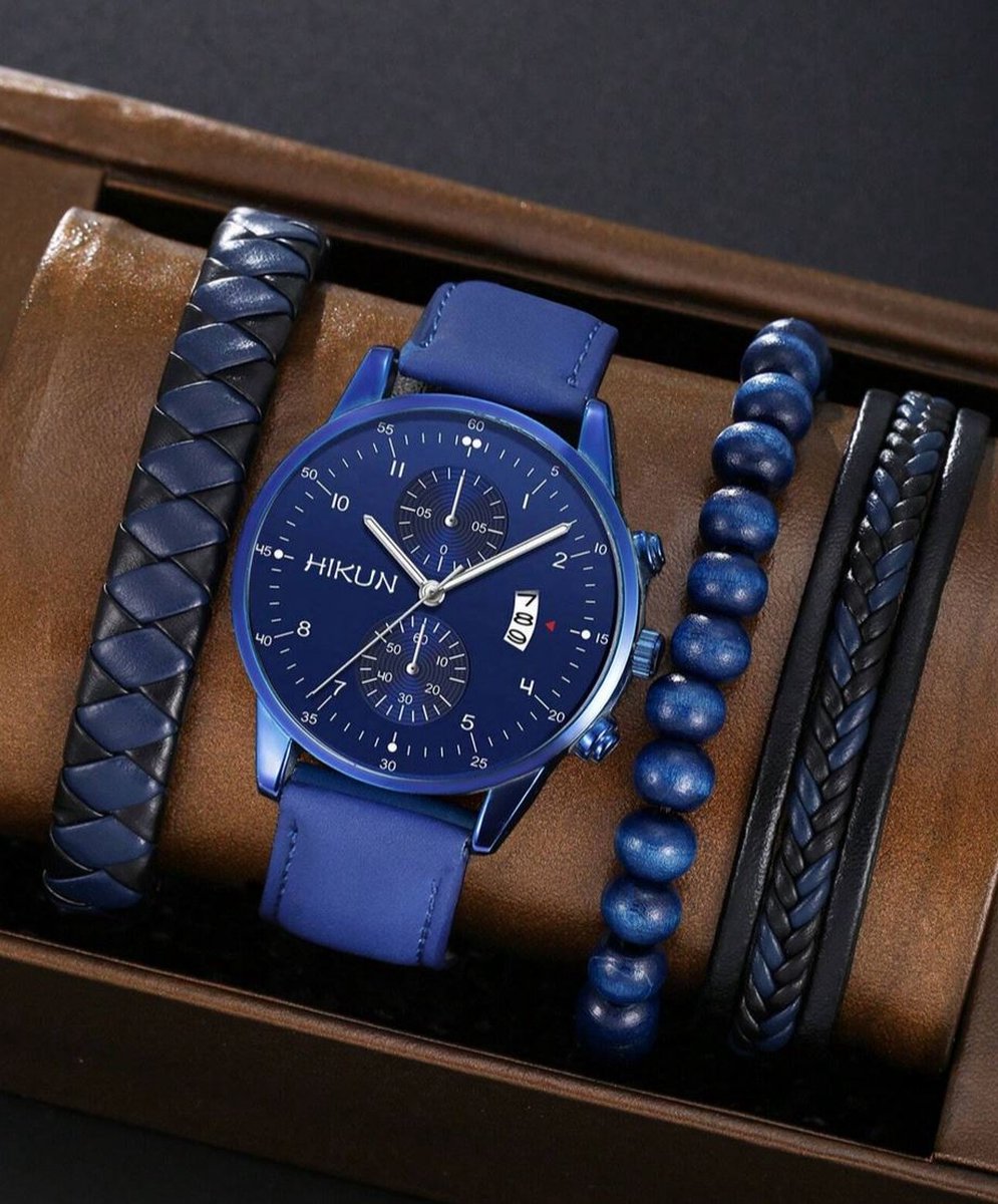 Stijlvolle horloge-set - Blauw horloge + 3 armbandjes