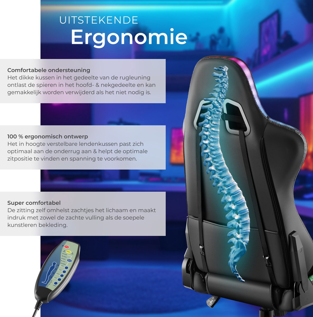 tectake tectake tectake Gamingstoel met massagefunctie - afbeelding 2