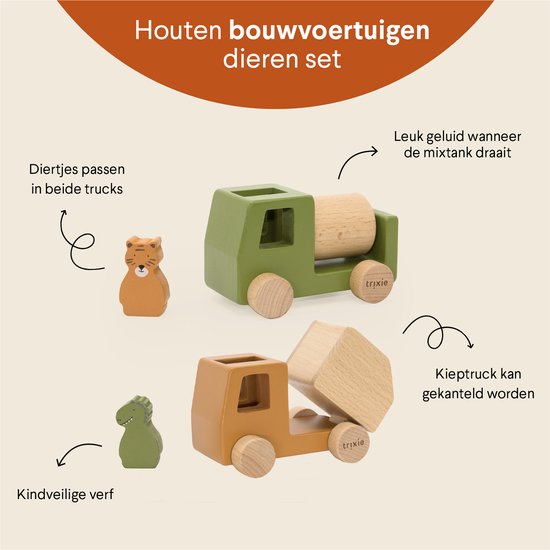 Trixie Houten Bouwvoertuigen Dieren set van Trixie — afbeelding 4