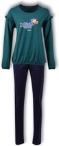 Meisjes-Dames pyjama donkerblauw-groen - maat 152