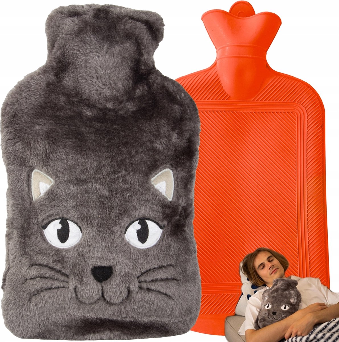 Goedkoopste Zachte schattige poezen warmwaterkruik - 2 liter met pluche hoes