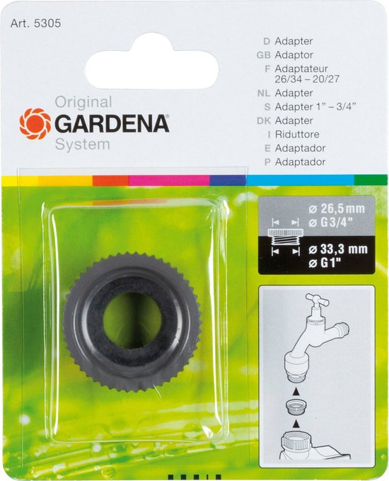 GARDENA tuinslang adaptor 33,3 mm binnendraad naar 26,5 mm buitendraad (G 1 naar G 3/4)
